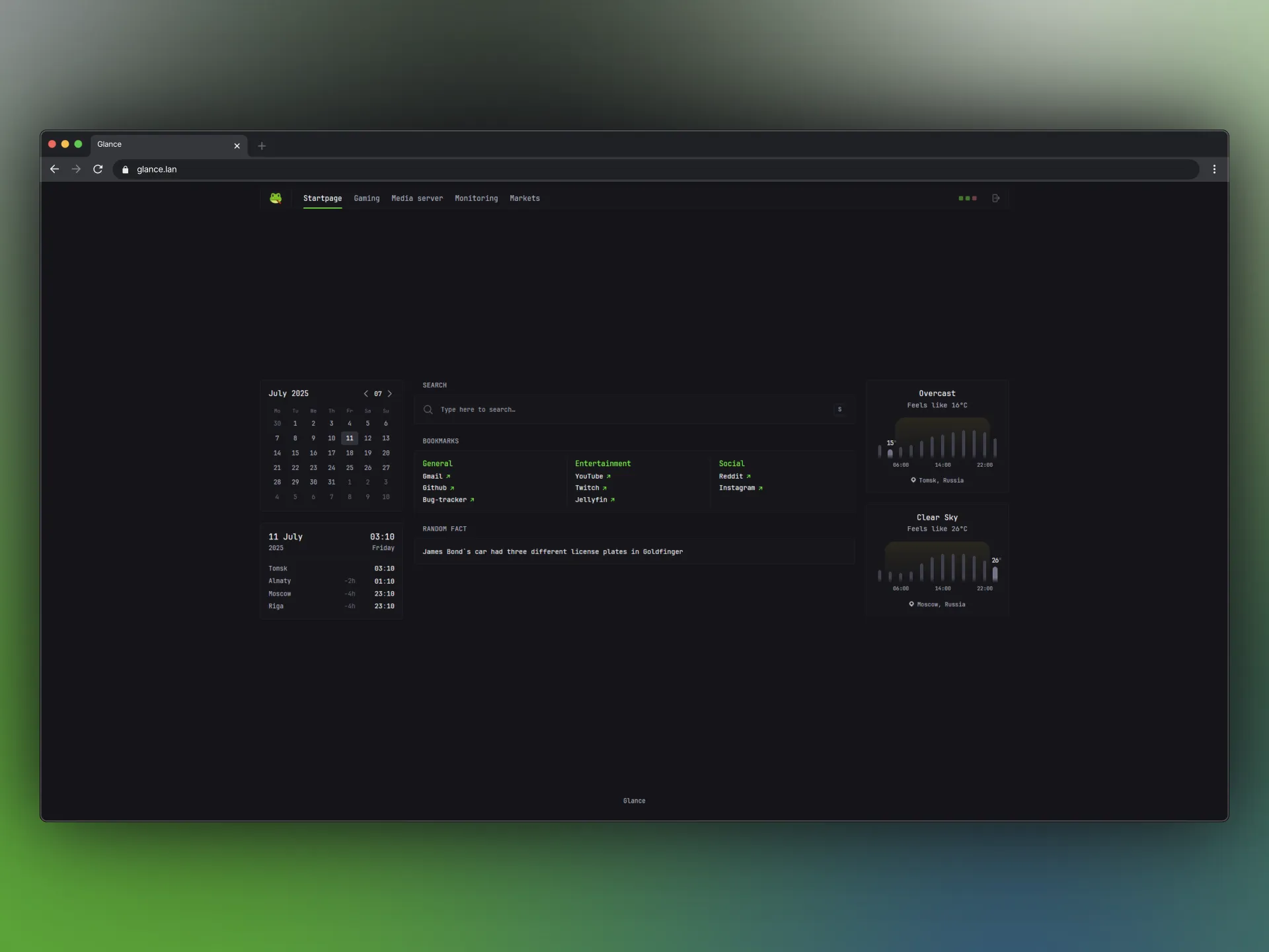 Glance startpage